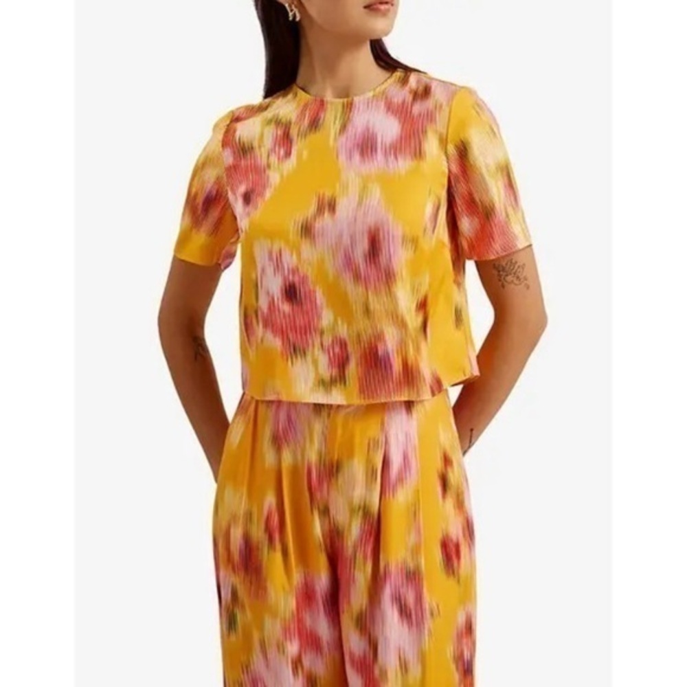 TED BAKER LONDON  Hitaku Floral-Print Woven Top in Orange Size US 4 / Ted 1